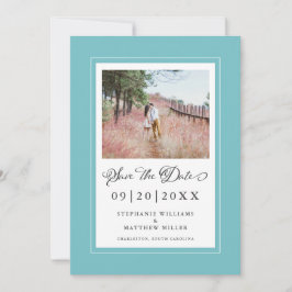 Trouwfoto Elegante Calligrafie Trouw Aqua Save The Date