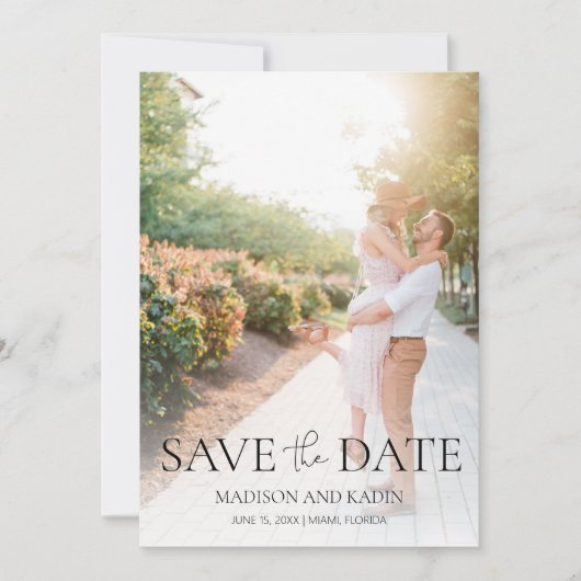 Trouwfoto Elegante Script Save The Date (Voorkant)