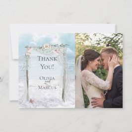 Trouwfoto | Elegante strand drijfhouten prieel Bedankkaart