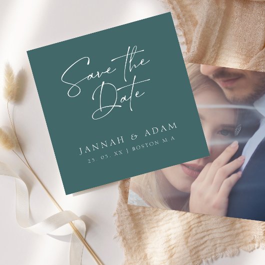 Trouwfoto Emerald Green Script Save The Date