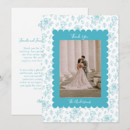 Trouwfoto Gast Erkenning Turquoise Bloemen Bedankkaart