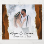 Trouwfoto gebrand Sinaasappel gouden agaat script Sparkling Wijnetiket (Enkel label)