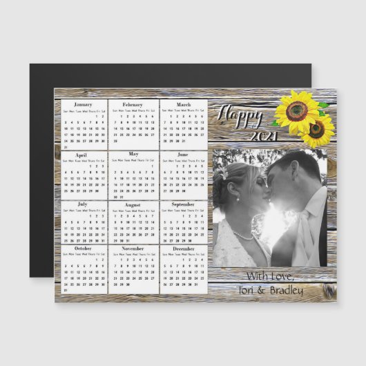 Trouwfoto Gele Zonnebloemen Mini 2021 Agenda Magnetische Uitnodiging (Voorkant / Achterkant)