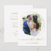 Trouwfoto Geometrisch groen waterverf Save The Date (Voorkant / Achterkant)