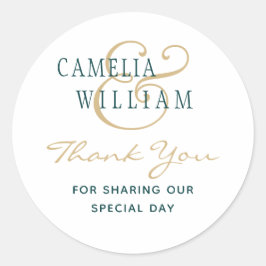 Trouwfoto geschenkkaartjes Groen Goud Groen bedank Ronde Sticker