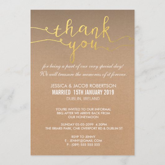 Trouwfoto Gold Folie Dank u kaarten (Achterkant)