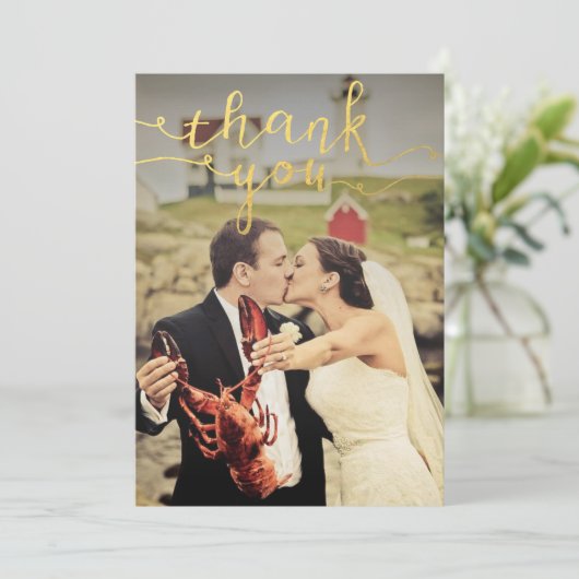 Trouwfoto Gold Folie Dank u kaarten (Staand voorkant)