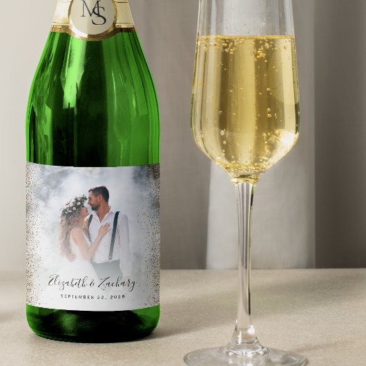 Trouwfoto Goud Glitter Sparkling Wijnetiket