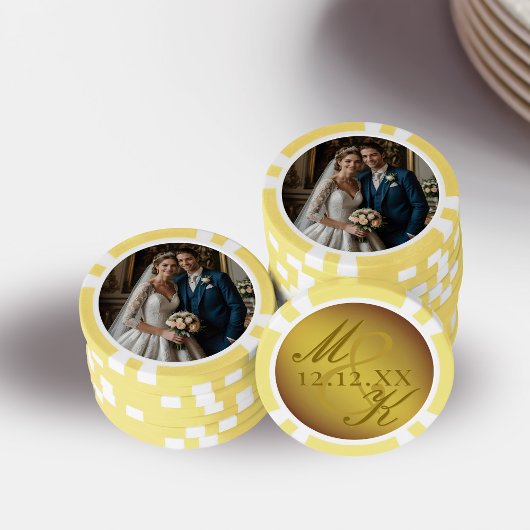 Trouwfoto Gouden Rococo Monogram Poker Chips