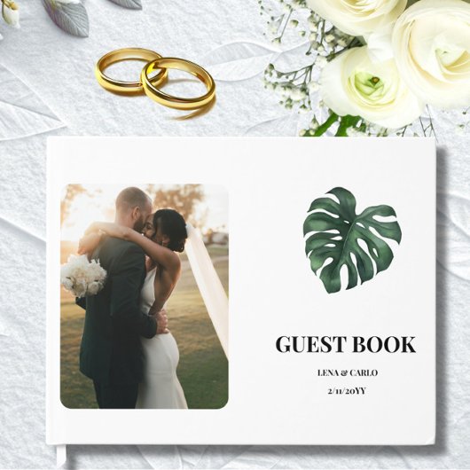 Trouwfoto Green Leaf Monstera Wedding Gastenboek
