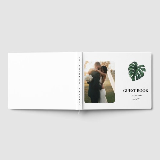 Trouwfoto Green Leaf Monstera Wedding Gastenboek (Volledig)