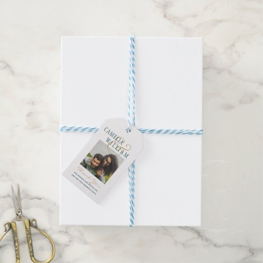 Trouwfoto Groen Goud Bedankt Cadeaulabel (Met Touw)