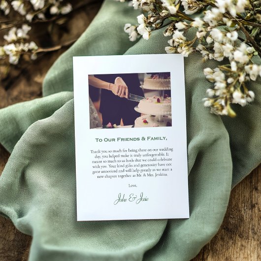 Trouwfoto, groene bladeren tuin bruiloft bedankkaart