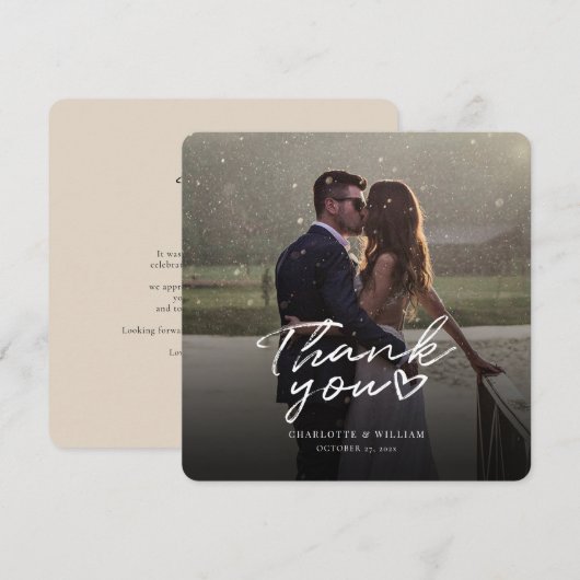 Trouwfoto Handgeschreven Elegante Dankjewel Bedankkaart (Voorkant / Achterkant)