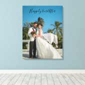 Trouwfoto Happily Ever After Datum Namen Toevoegen Canvas Afdruk (Insitu (Houten vloer))