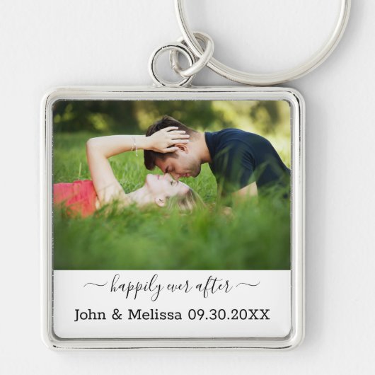Trouwfoto Happily Ever After Naam Datum Sleutelhanger (Voorkant)