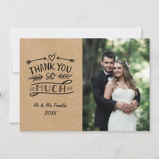 Trouwfoto Hartelijk Dank Rustieke Kraft Boho Bedankkaart (Voorkant)