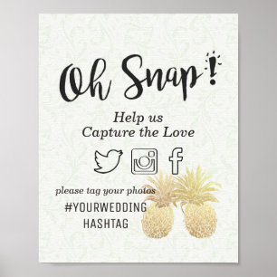 Trouwfoto Hashtag Vintage Gouden Ananas Koppel Poster
