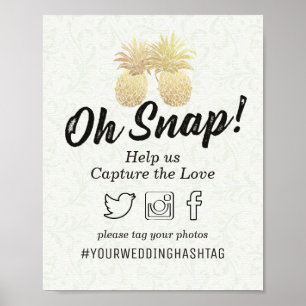 Trouwfoto Hashtag Vintage Gouden Ananas Koppel Poster