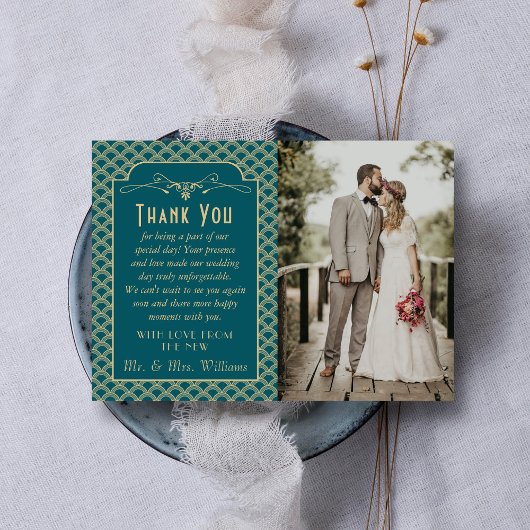 Trouwfoto in art deco stijl uit de jaren '20 in de bedankkaart