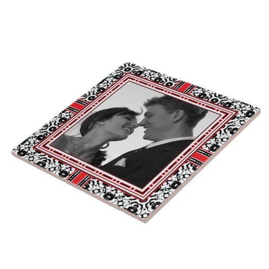 Trouwfoto in het Kerst Ornamentaal Lijst Tegeltje (Zijkant)