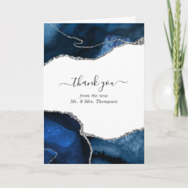 Trouwfoto in Navy en Zilver Agate Bedankkaart