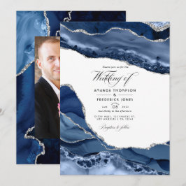 Trouwfoto in Navy en Zilveren Agate Kaart
