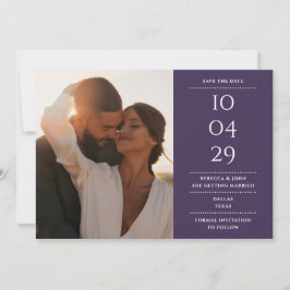 Trouwfoto in Paarse Moderne Minimalistische Stijl Save The Date