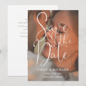 Trouwfoto in saliegroen Elegante scriptie QR-code Save The Date (Voorkant / Achterkant)