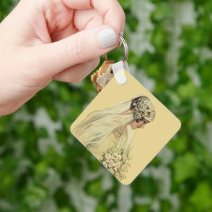 Trouwfoto in vintage stijl, Victoriaanse bruid Sleutelhanger