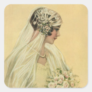 Trouwfoto in vintage stijl, Victoriaanse bruid Vierkante Sticker