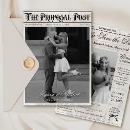 Trouwfoto in zwart-wit krantenstijl Vintage Save The Date