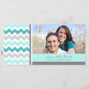 Trouwfoto kaarten met 'Save the Date' in turquoise