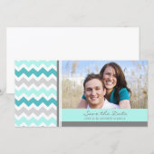 Trouwfoto kaarten met 'Save the Date' in turquoise (Voorkant / Achterkant)