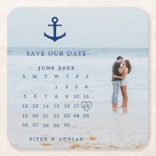 Trouwfoto Kalender Scheepsvaart Save the Date Kartonnen Onderzetters
