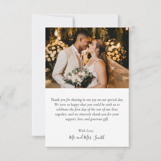 Trouwfoto kalligrafie Dank u kaart (Achterkant)