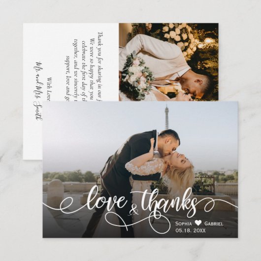 Trouwfoto kalligrafie Dank u kaart (Voorkant / Achterkant)