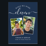 Trouwfoto koppel door de jaren heen Moderne bruilo Kaart<br><div class="desc">Herbeleef en heb plezier met uw bruiloft receptie tafel nummers - Deze elegante eenvoudige tafel nummers geven u de mogelijkheid om een foto van het bruidspaar op dezelfde leeftijd als het tafel nummer, de naam/namen van het bruidspaar en de datum van hun bruiloft toe te voegen. De achtergrondkleur is marineblauw...</div>