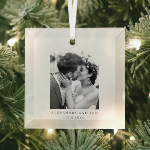 Trouwfoto Koppel Namen Datum Eerste Kerstmis Glas Ornament