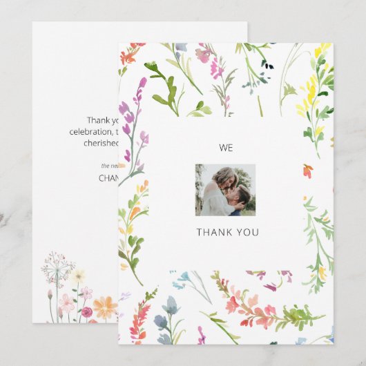 Trouwfoto Koppel Wilde Bloemen Dank Je Bedankkaart (Voorkant / Achterkant)
