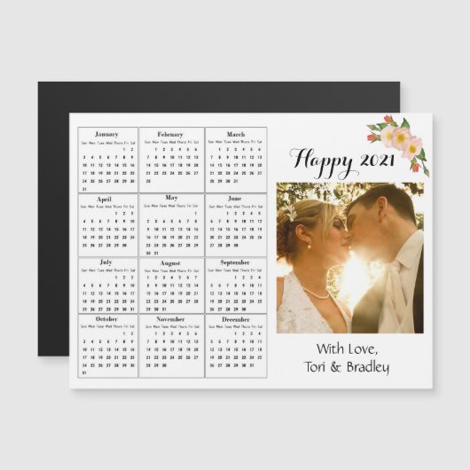 Trouwfoto Koraal Bloem Mini 2021 Agenda Magnetische Uitnodiging (Voorkant / Achterkant)