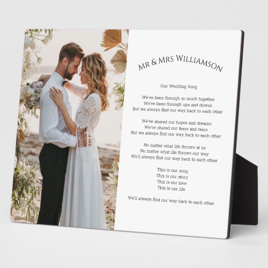 Trouwfoto Liedteksten  modern Fotoplaat (Zijkant)