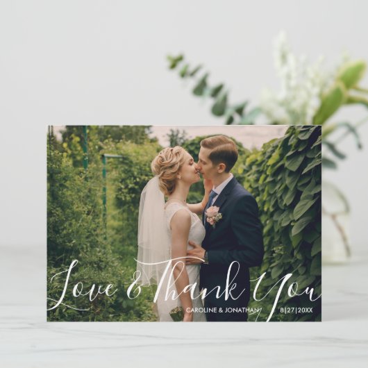 Trouwfoto Liefde & Dankjewel Watercolor Bloemen Bedankkaart (Staand voorkant)