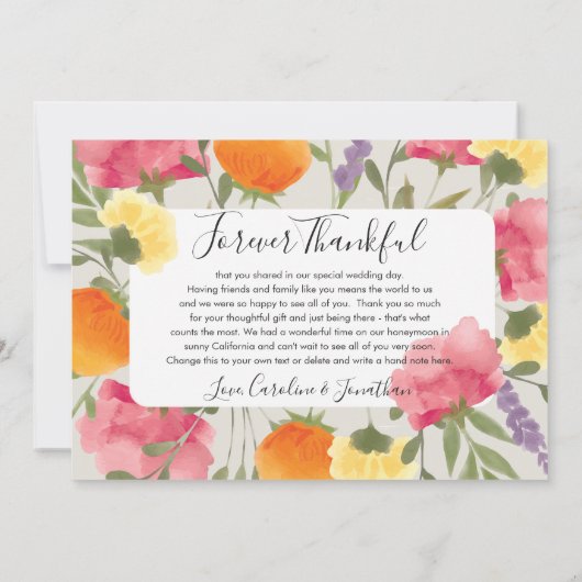 Trouwfoto Liefde & Dankjewel Watercolor Bloemen Bedankkaart (Achterkant)
