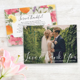 Trouwfoto Liefde & Dankjewel Watercolor Bloemen Bedankkaart