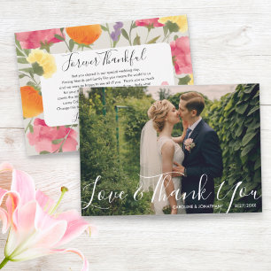 Trouwfoto Liefde & Dankjewel Watercolor Bloemen Bedankkaart