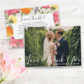 Trouwfoto Liefde & Dankjewel Watercolor Bloemen Bedankkaart