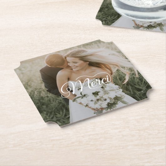 Trouwfoto Merci Beaucoup Kartonnen Onderzetters (Gekanteld)