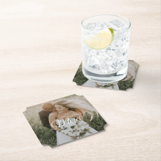 Trouwfoto Merci Beaucoup Kartonnen Onderzetters (Insitu)