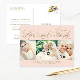 Trouwfoto met 'Blush Goud Liefde en Dank' Briefkaart